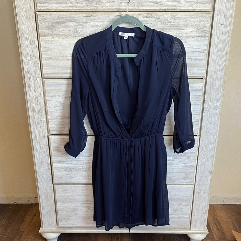 DR2 Navy Blue Sheer Button-Up Dress